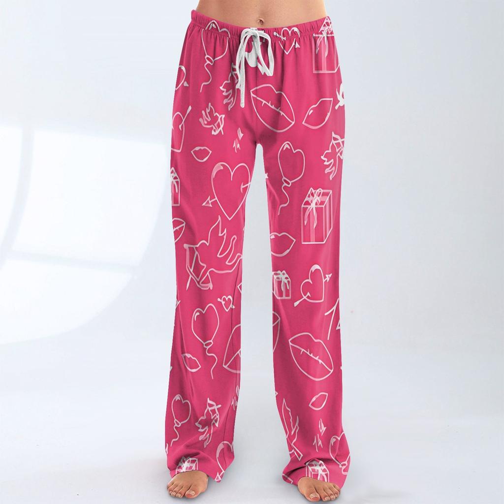 Womens Pajama Pants Sleepwear Casual Drawstring Elastic Waist Pants Comfy Straight Yoga Loose Trousers