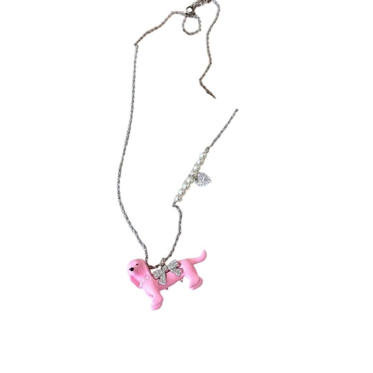Elegant Dachshund Inspired Pearls Jewelry Slim Collarbone Necklace Unique Handmade Style Accessory
