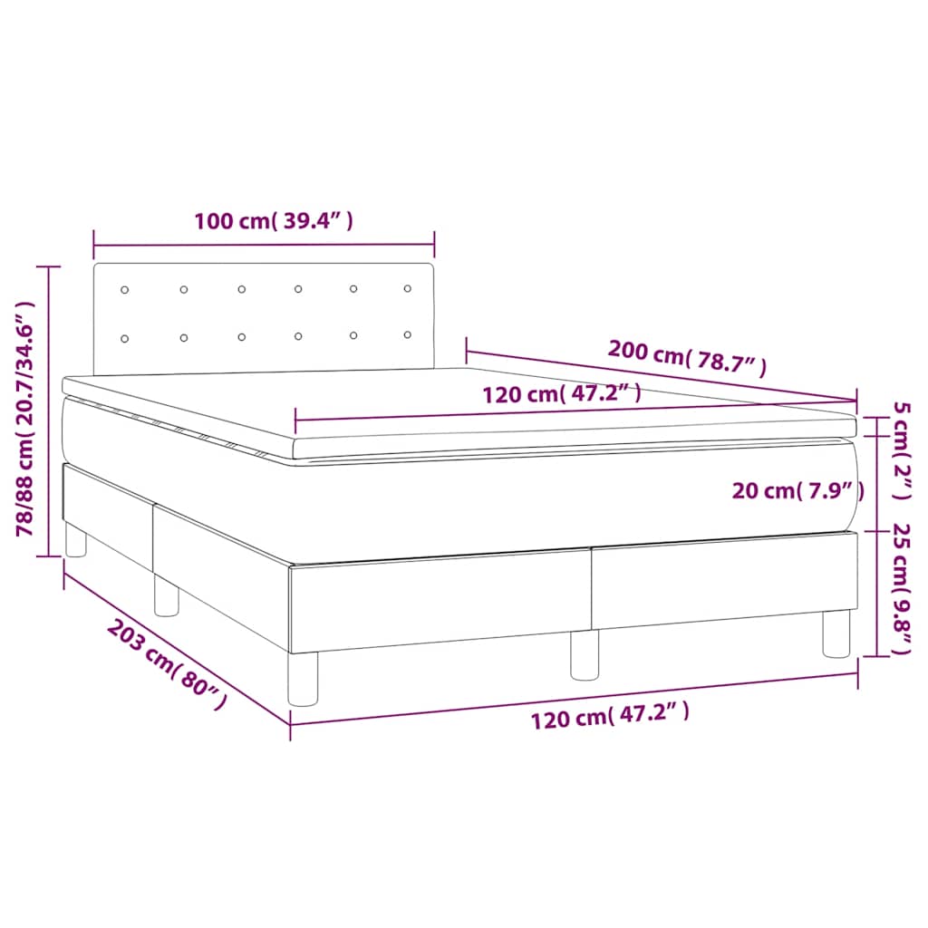 Box Spring Bed with Mattress & LED Dark Green 120 X 200 Cm Velvet
