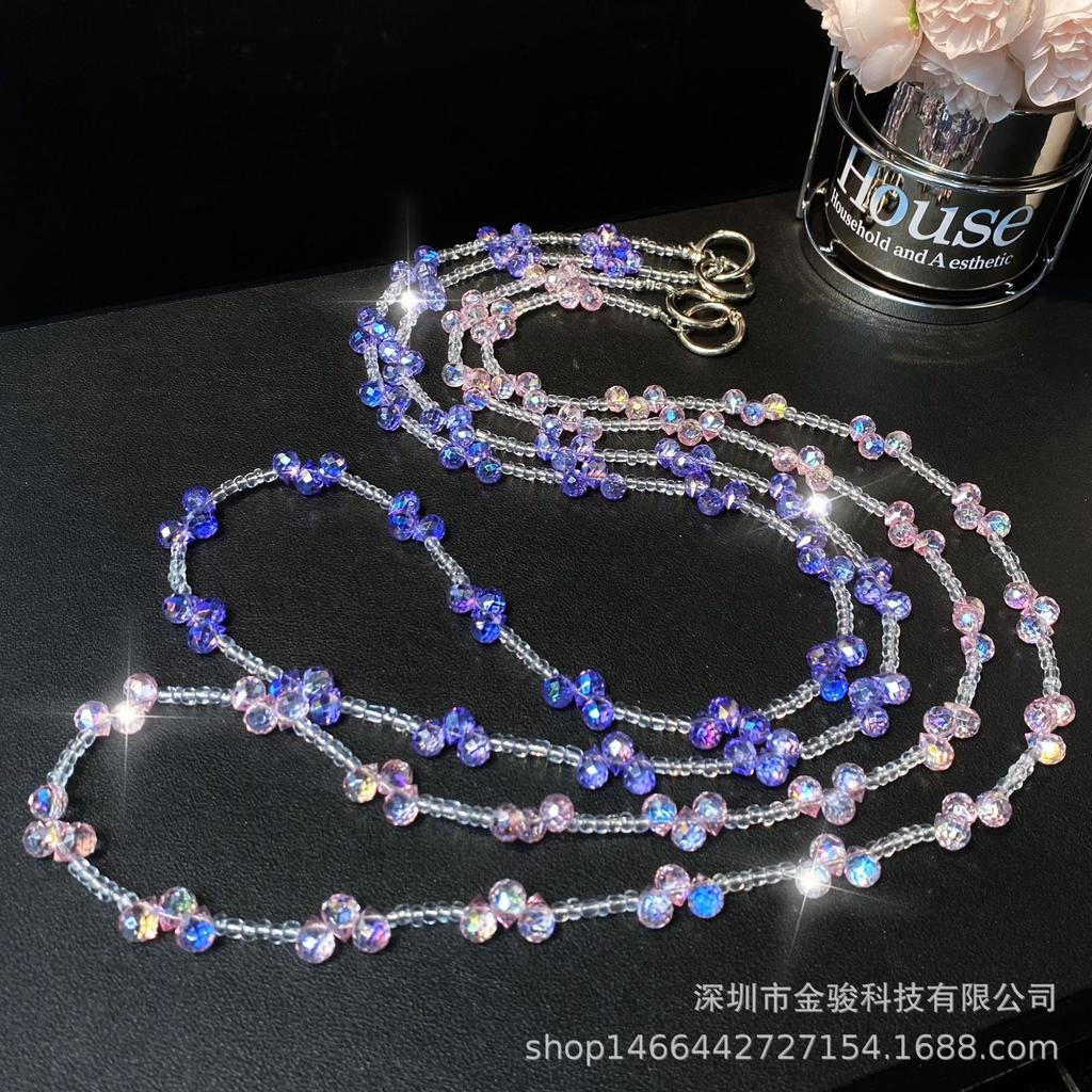 Phone Chain Crossbody Crystal Beads Long Chain Can Be Carried on Back Simple Shoulder Handmade Chain Ins Water Drop Beads Bag Hanging