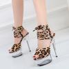 190 Series 14.5cm Heel 4.5cm Platform Sexy Leopard Print Stiletto Sandals Transparent Crystal Shoes Leopad Sandals LFD
