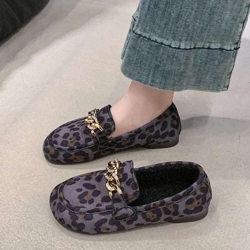 Fashion Women's Shoes 2024 Brand Loafers Women's Flats Fashion Leopard Print Casual Flat Shoes Hot Sale Metal Decoration Flat Low Heels