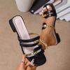 Women's Large Size Sandals Spring and Summer Cross-border New Color-block Fashion High-heeled Shoes One-line Block Heel Slippers