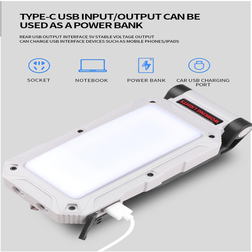 Rechargeable Work Light Portable Folding Solar Powered 360 Degree Rotation Multi-functional Flashlight