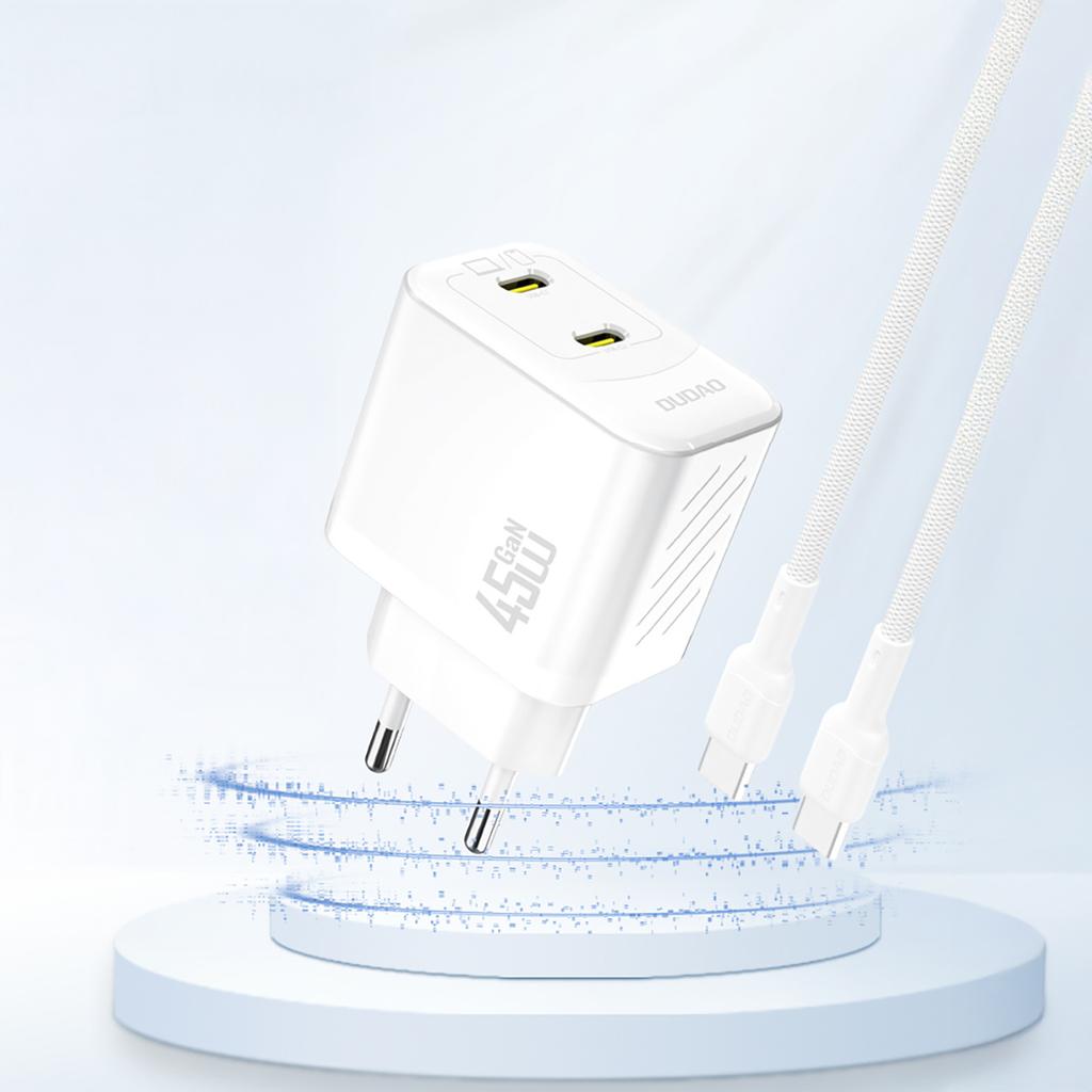 Ładowarka sieciowa 2xUSB-C GaN PD 45W - biała