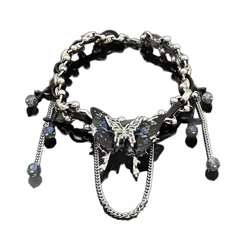 Edgy Leather Butterfly Choker Necklace Women Minimalist Statement Locket Chain Sweet Punk Style Lightweight Adjustable
