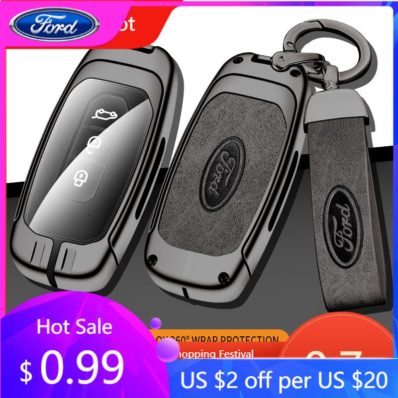 Car Sticker Hot For Ford Car Metal Leather Remote Key Case Cover For Ford Territory EV EcoBoost S350 Yuhoo 7 8 Transit Equator K