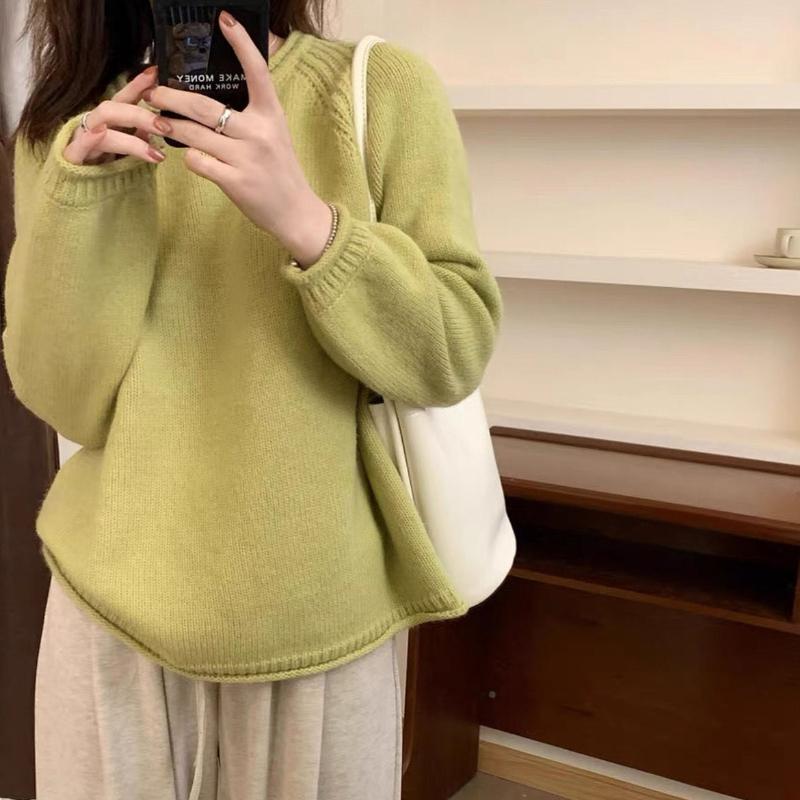 Autumn Women's Rolled-Cuff Solid-Color Korean-Style Minimalist Pullover Sweater Loose Lazy Style Retro Knit Top