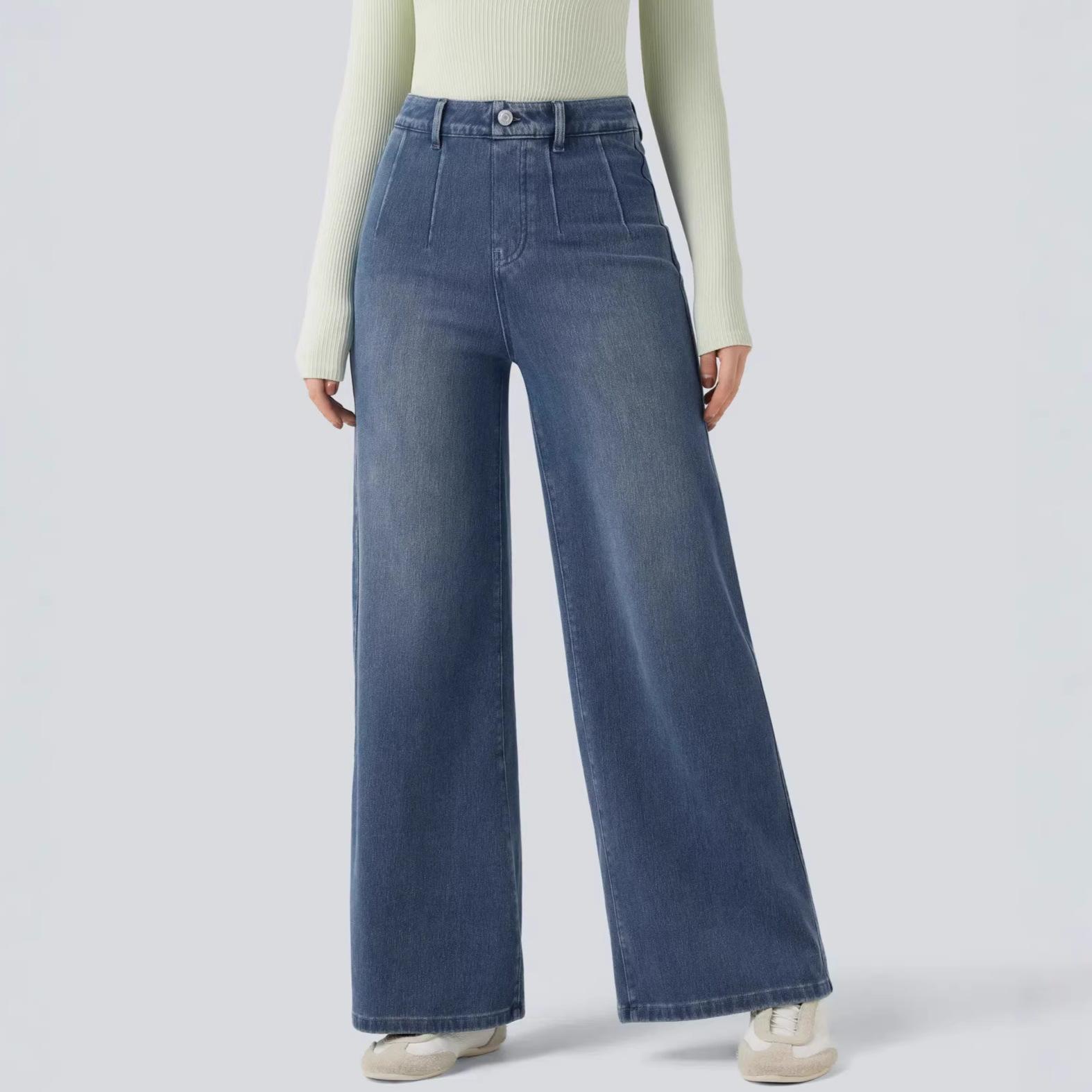 

Джинсы с высокой эластичностью Весна Осень Повседневные Свободные Художественные Прямые Брюки Винтажный Уличный Стиль Женская Одежда Высокая Талия Карго Джинсы S синий