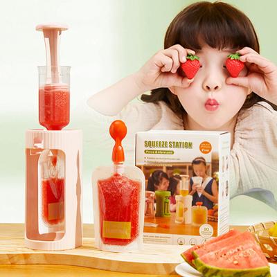 Baby Food Squeeze Feeder Reusable Silicone Pouch Bpa-Free Abs Infant Feeding Tool Manual Puree Maker with Travel Case
