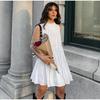 Elegant Ruffles Short A-line Dress Women Lace Up O-neck Sleeveless Vacation Dresses  Lady White Party Dress