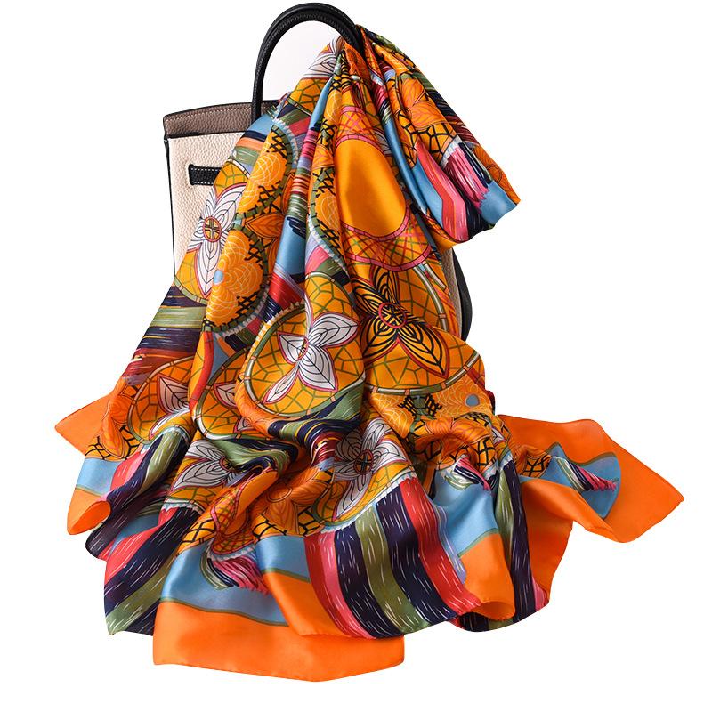 Women Silk Winter Scarf Luxury Design Print Lady Beach Shawl Scarves Fashion Smooth Foulard Female Hijab