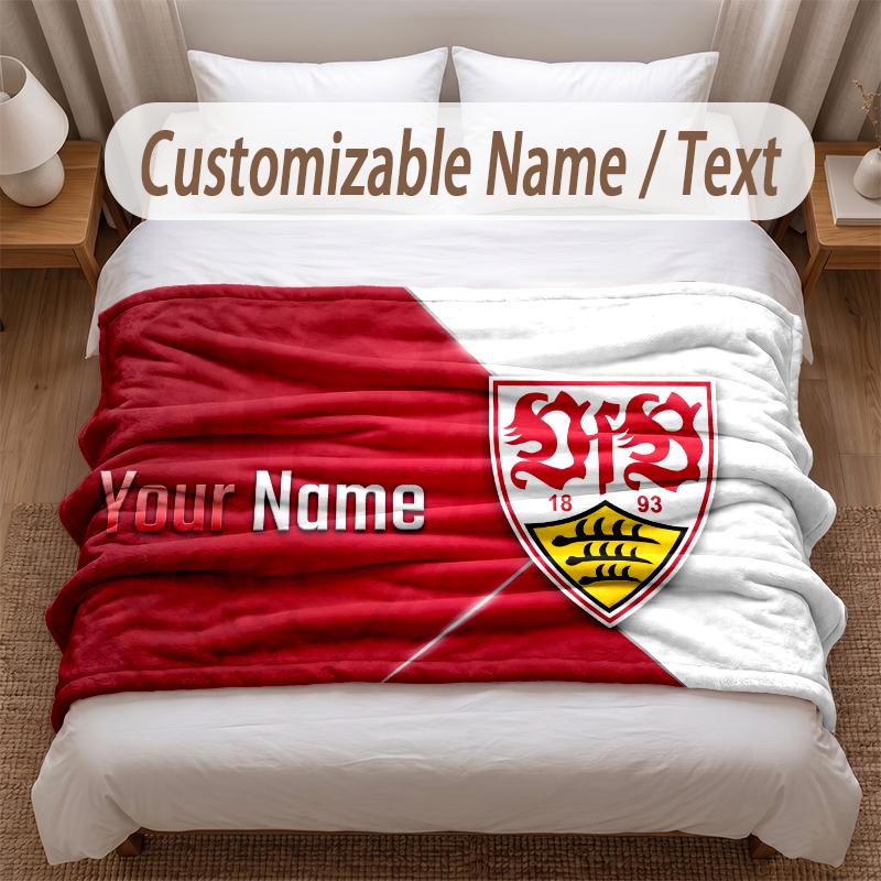 VfB Stuttgart FC Bedruckte Flanelldecke Mit Benutzerdefiniertem Namen Text Weiche Warme Überwurfdecke Für Schlafzimmer Weihnachtsgeschenk