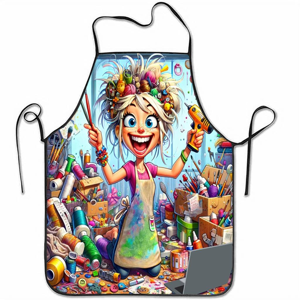 1pc Fun Painting Artist Studio Design Sleeveless Aprons, Unisex Household, Kitchen Baking Work Aprons, Perfect for Holiday Gifts