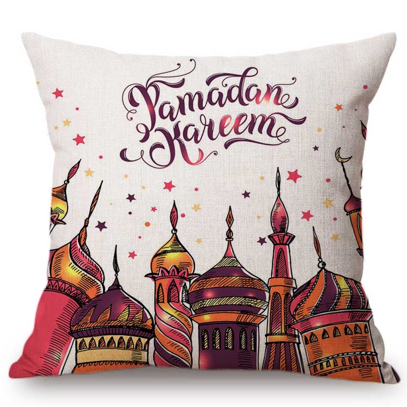 Muslim Ramadan Kareem Eid Mubarak Festival Home Decoration Sofa Cushion Cover Cartoon Hand Sketch Islam Mosque Throw Pillow Case