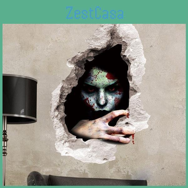 3d Realistic Horrifying Halloween Wall Breakthrough Ghost Girl Wall Sticker Removable Pvc Decor For Living Room And Hallway