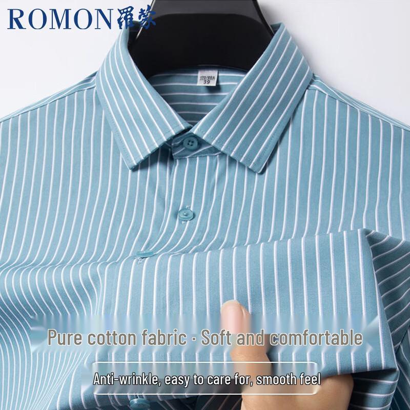 

Romon Men s 100% Cotton Wrinkle-Free Striped Short-Sleeve Shirt 42