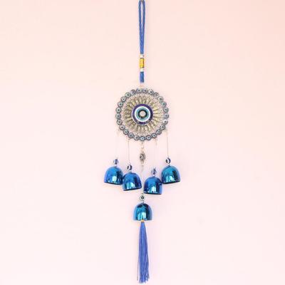 Flower Plate Evil Eyes WindBell Wall Decor Lucky Turkish Feng Shui Hanging Bell Blessing Protection Metal Blue Eye Wind Chime