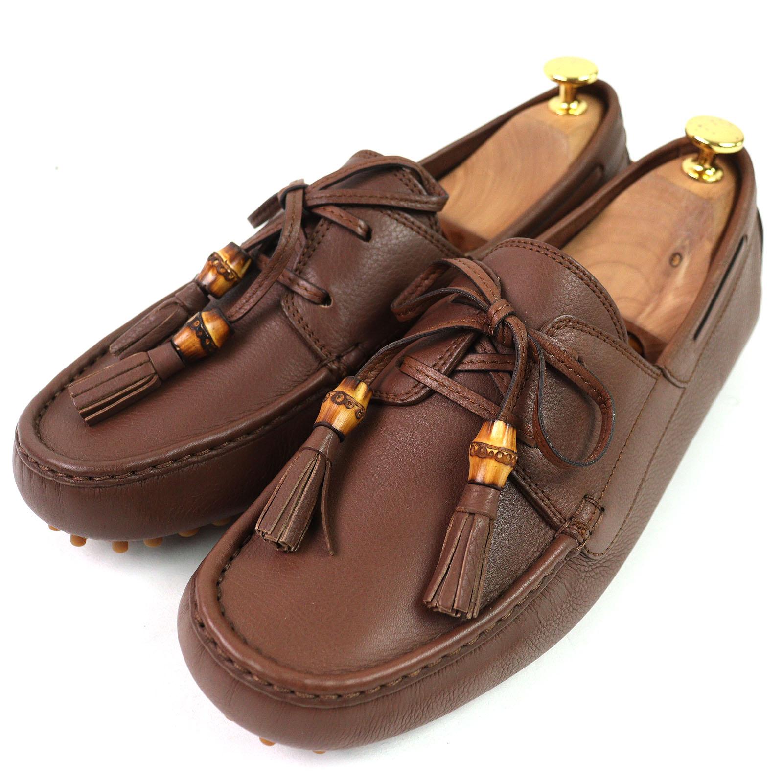GUCCI Driving shoes Bamboo tassel leather loafers Brown leather mens 8.5 367923 Used