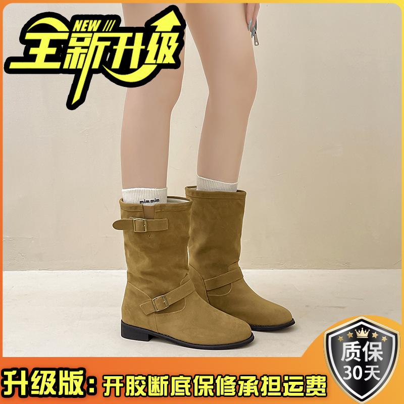Retro European and American simple high-heeled leather boots versatile short boots women's shoes autumn and winter fashion versatile and thin thick-h