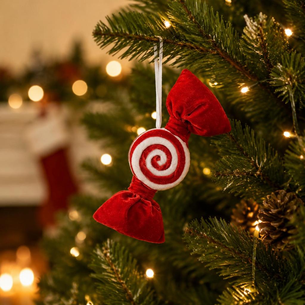CandyShaped Christmas Ornament Festive Velvet Candy Easy to Hang Ornaments for Party