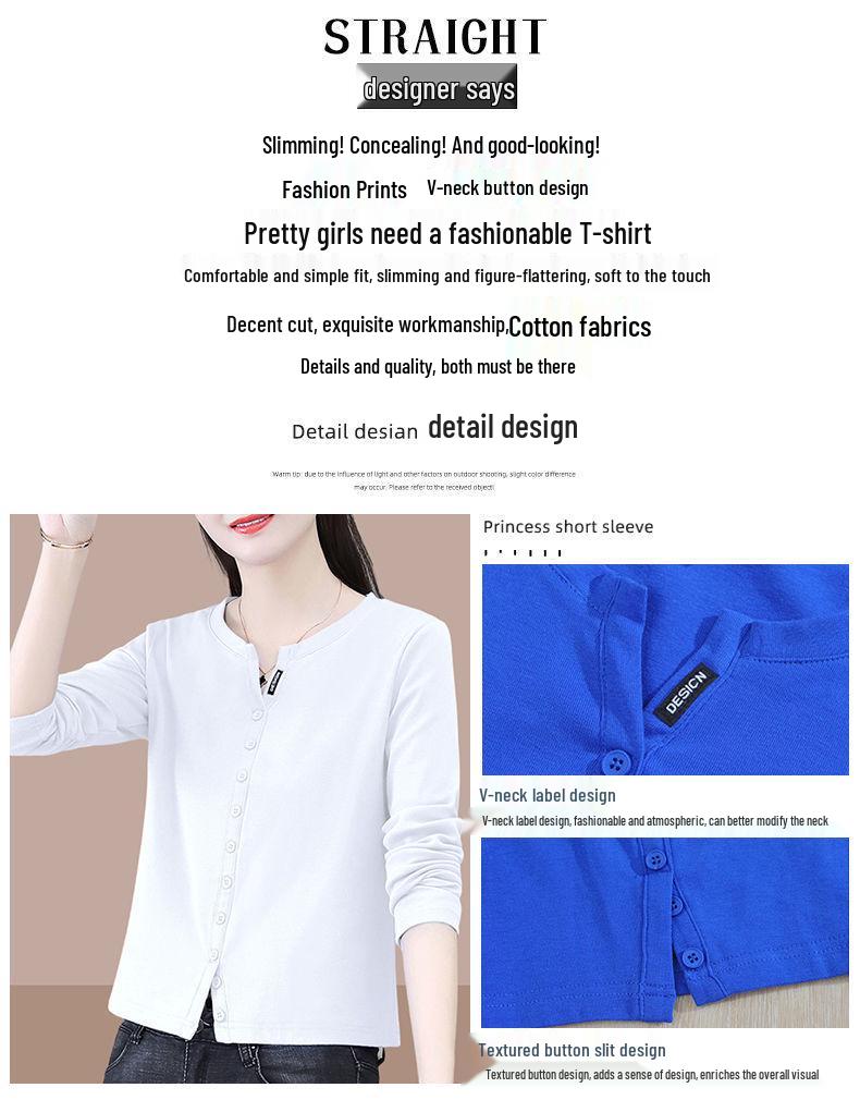 Women's Long Sleeve Round Neck T-Shirt - Pure Cotton, Petite Chic, Spring/Autumn 2025 Fashion