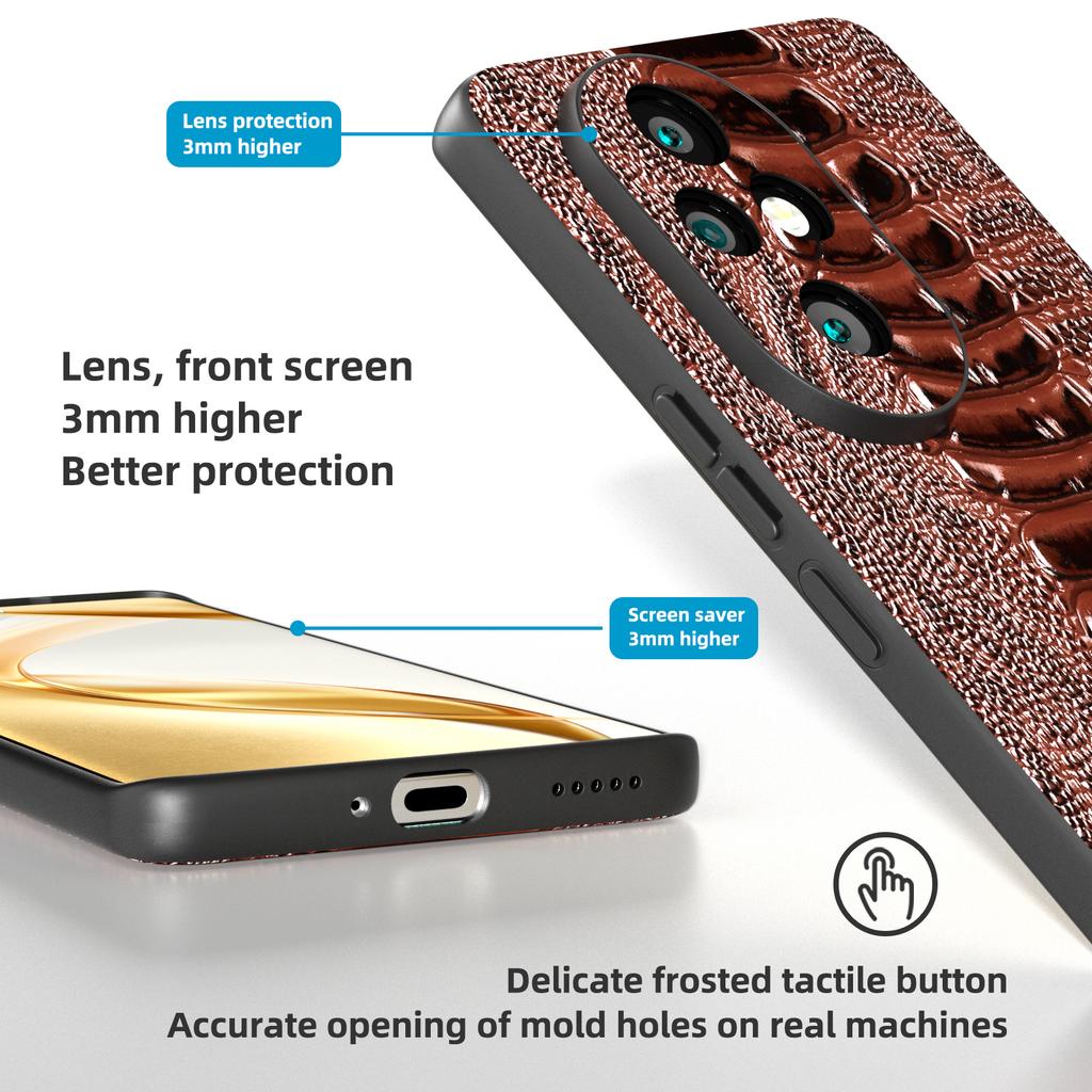 For Honor 200 Pro 5G Case Crocodile Texture Genuine Cow Leather+TPU+PC Phone Cover