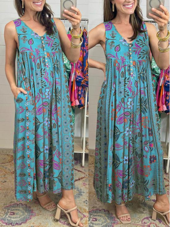 2024 Summer Retro Print Loose Sleeveless Women's Jumpsuit