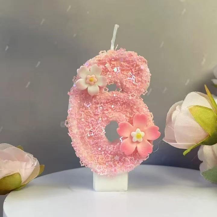 Geburtstag Rosa Stern Kerze Kuchenaufsatz Farbe Kreativ Zahl 0-9 Kerzen Blumen Digitale Kerzen Mädchen Geburtstagsparty Dekoration