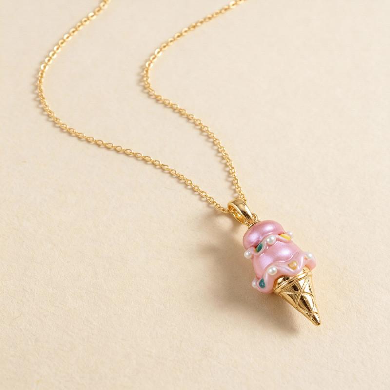 Ice Cream Necklace With Pearl Pendant For Casual Wear Perfect Gift For Teens