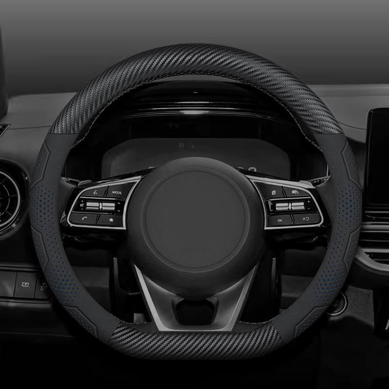 Carbon Fiber Suede Car Steering Wheel Cover Anti-slip Breathable Car Steering Wheel Cover Universal 15 Inch (Approx. 38cm)