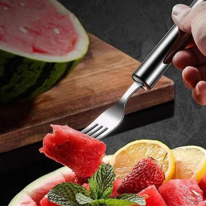 Multipurpose Melons Slicers Stainless Steel Watermelon Fork Cutter Kitchen Fruit Cutting Tool for Home Party Camping