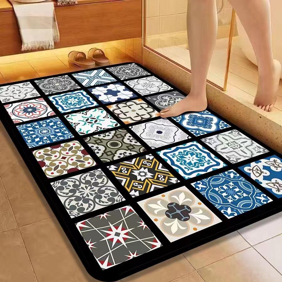 American Flower Diatom Mud Floor Mat, Bathroom Non-Slip And Dirt-Resistant Absorbent Floor Mat, Toilet Quick-Drying And Easy To Take Care Of