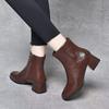 2025 Autumn/Winter Women's Square-Toe Ankle Boots - Chunky Heel, Genuine Leather, Fashionable, Versatile & Comfortable Warm Cotton Lining