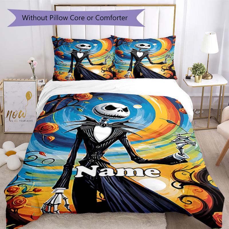 3pcs Custom Name The Nightmare Before Christmas Bedding Set Duvet Cover Closure Includes 1 Duvet Cover & 2 Pillowcases, Soft and Comfortable for All S