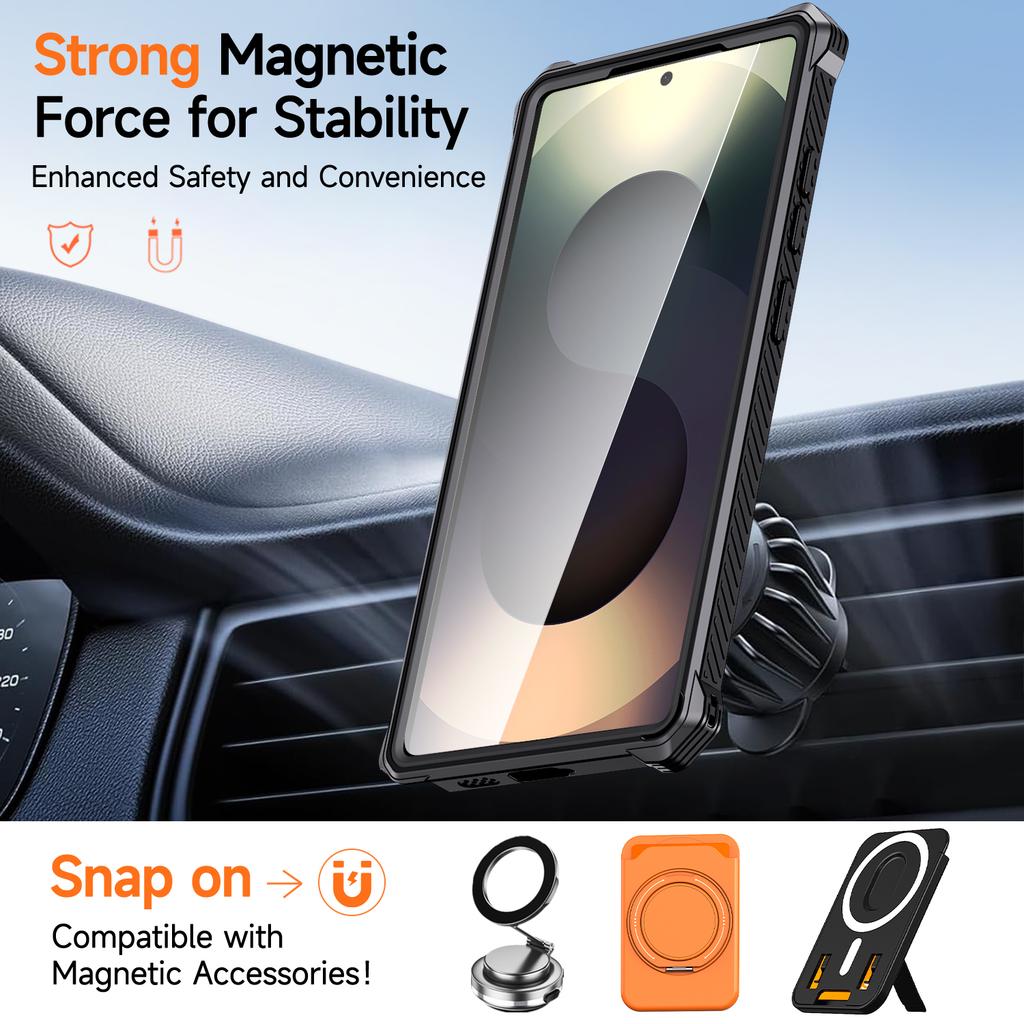 For Samsung Galaxy S25 Ultra Magnetic Case Rotating Kickstand PC + TPU Shockproof Drop-proof Phone Cover