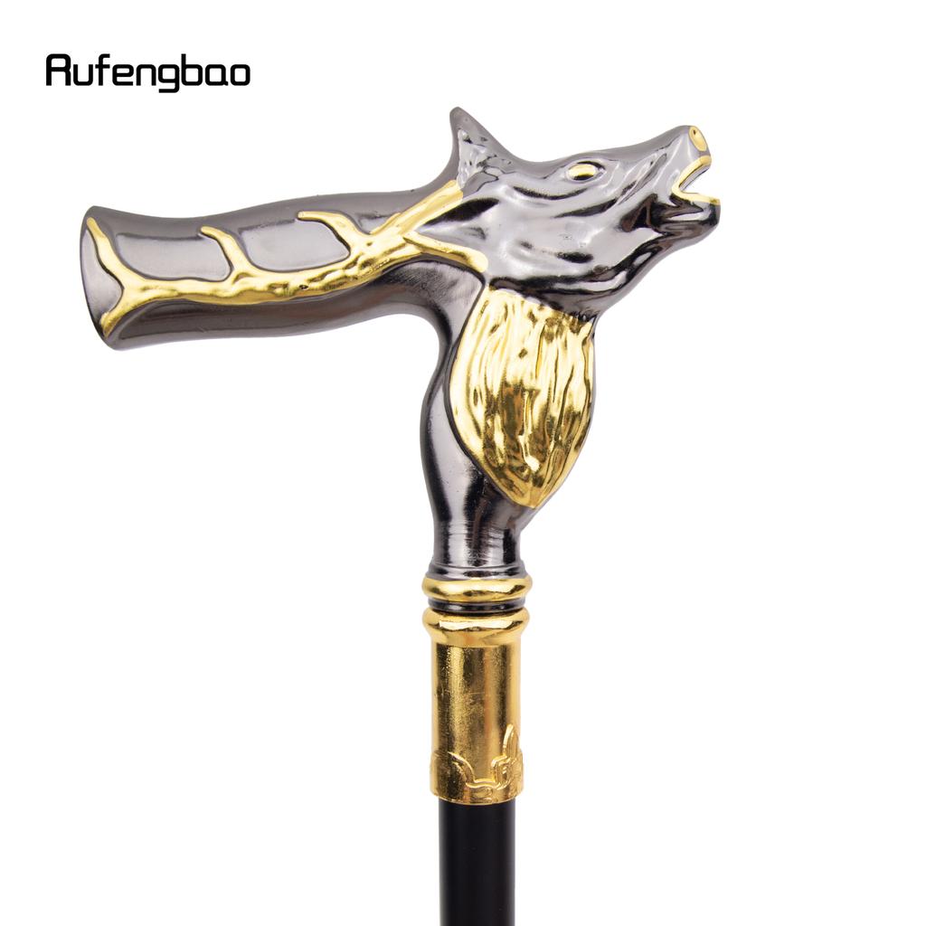 Golden Black Deer Walking Cane Fashion Decorative Walking Stick Gentleman Elegant Cosplay Cane Knob Crosier 92cm