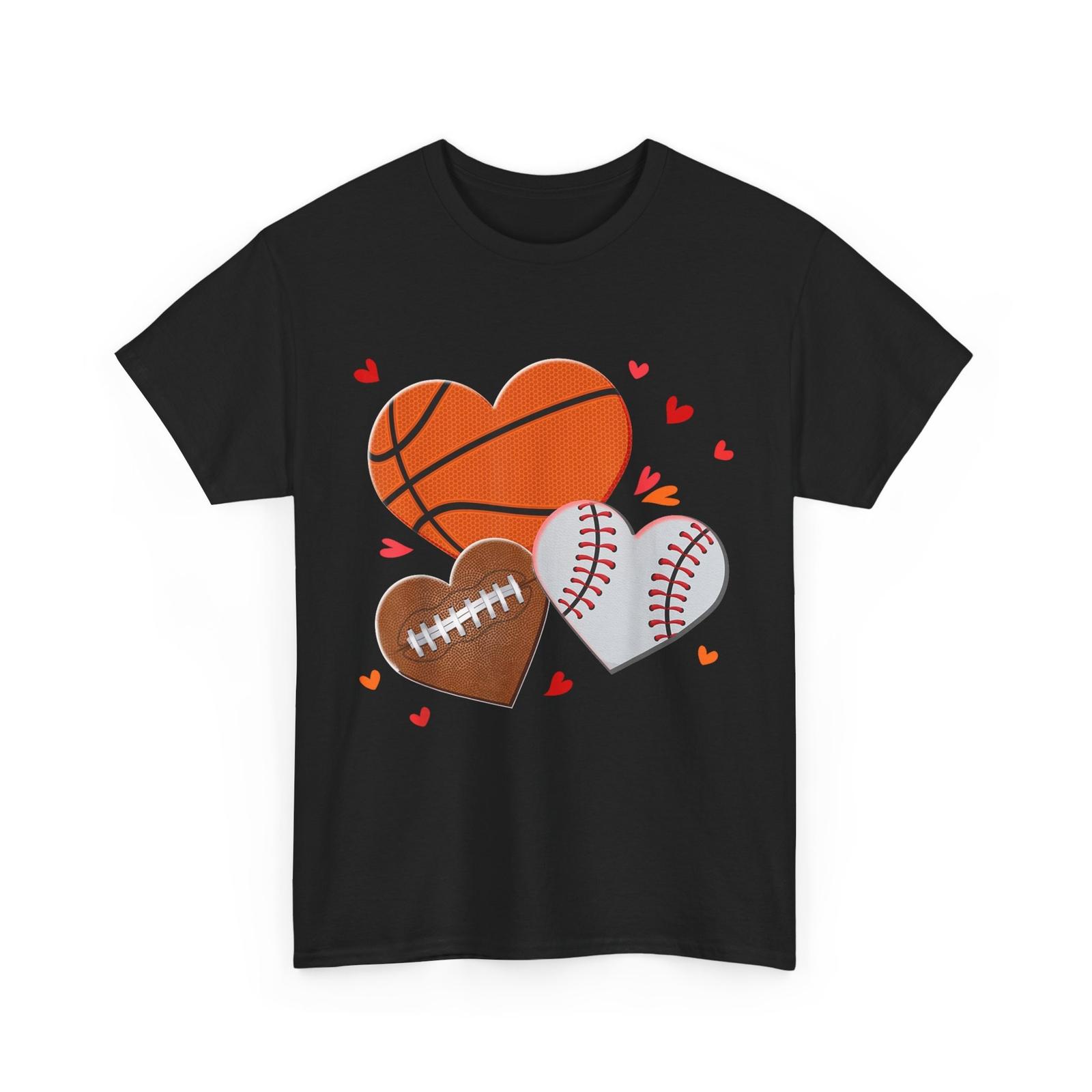 Heart Football Basketball Baseball Valentines Day Boys Mens T-Shirt Mens Womens Tees Top S