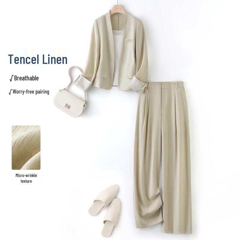 IHIMI Women s Linen Blend Faux Two-Piece Short Suit & Straight Pants Set XL