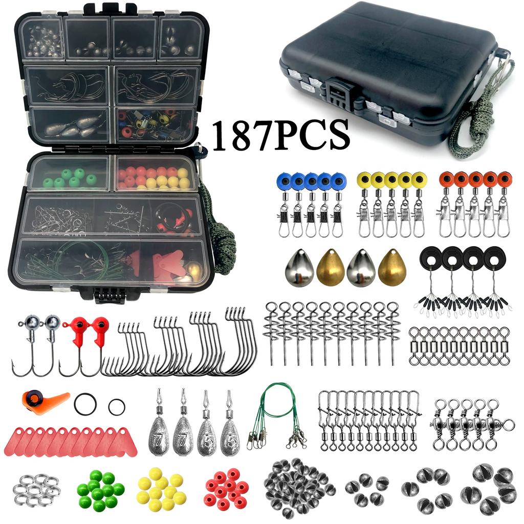 Fishing Accessories Kit (187/269pcs): Tackle Box, Fish Hooks, Bait Parts & Sinkers Included – Ideal for Outdoor Fishing