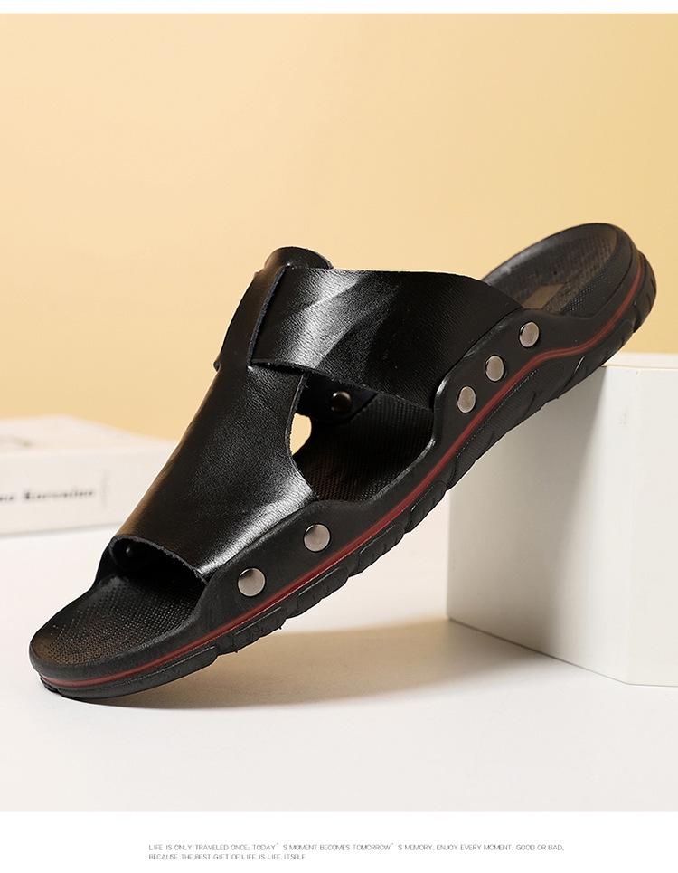 Men's Genuine Leather Sandals for Indoor/Outdoor - Soft Sole, Trendy Spring/Summer Design, Size 5233