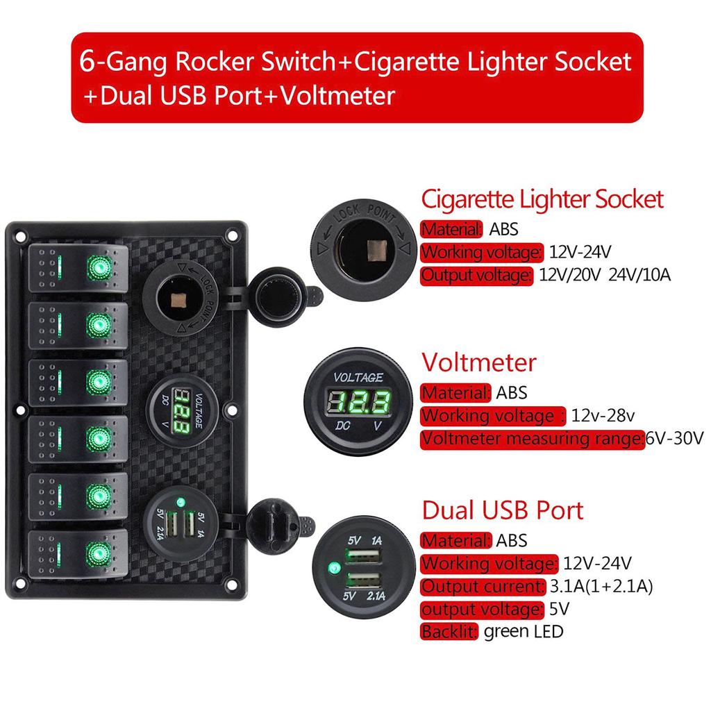 Buy 12V-24V LED Waterproof Rocker Switch Panel Dual USB Cigarette ...