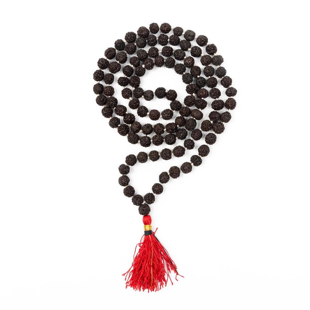 Black Rudraksha Mala 7 MM | Natural Rudraksha Beads Necklace | Meditation and Yoga Beads | Hindu Prayer Necklace | Sacred Jewelry | Unique Gift