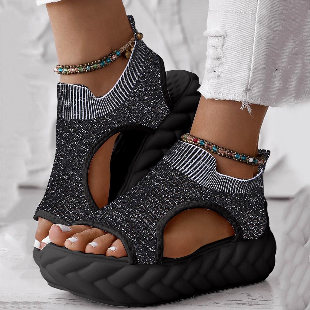 Fashion Casual Sandals for Women Women's Thick Soled Hollow Mesh Breathable Shoes Summer Heightening Wedge Strap Sandals