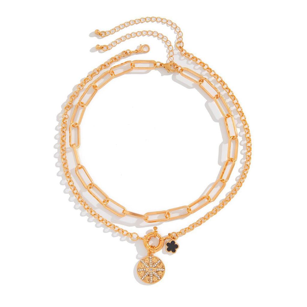 European & American Hip-Hop Cuban Alloy Necklace Set: 3-Piece Disc, Spring Clasp, Clavicle Chains