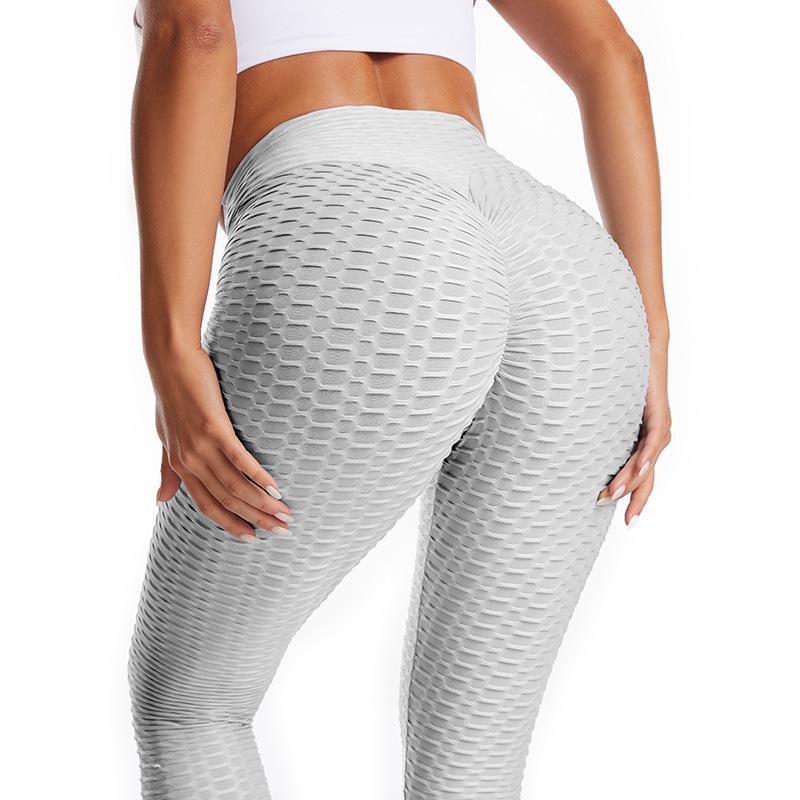 Plus Size High-Waisted Yoga Leggings - Peach Lift Solid Color Jacquard Fitness Pants for Women