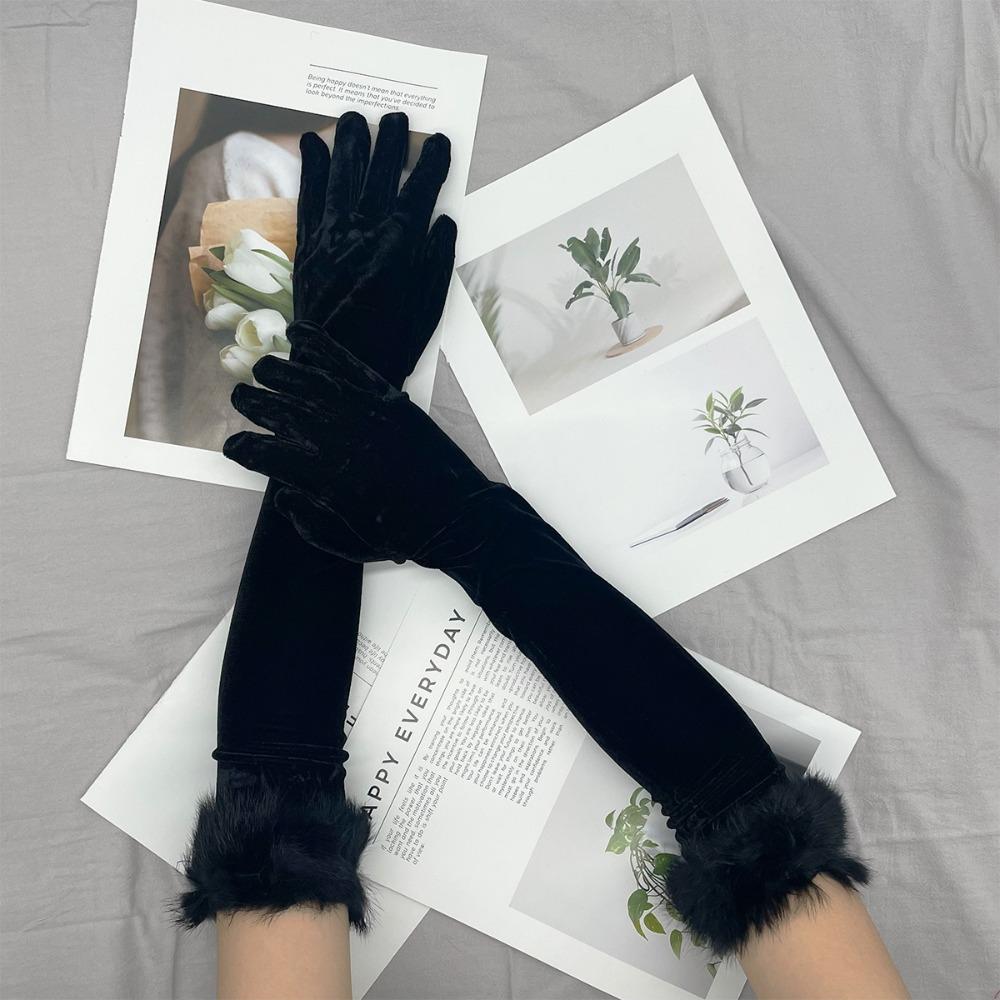 Cosplay Velvet Long Gloves Elastic Etiquette Mittens 55cm Christmas Gloves  Banquet