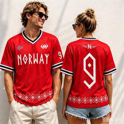 2026 Norwegen Fußballtrikot 9 Grafisch Bedrucktes Sportshirt Atmungsaktiv Schnelltrocknend Oberteil Fan-T-Shirt Sommer Herren Damen T-Shirt