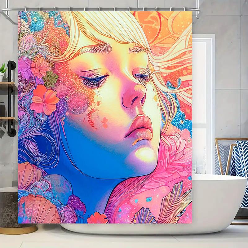 Colorful Shower Curtain Floral Print for Bathroom Decor Modern Artistic Design Easy to Clean Fabric Material 90x180cm