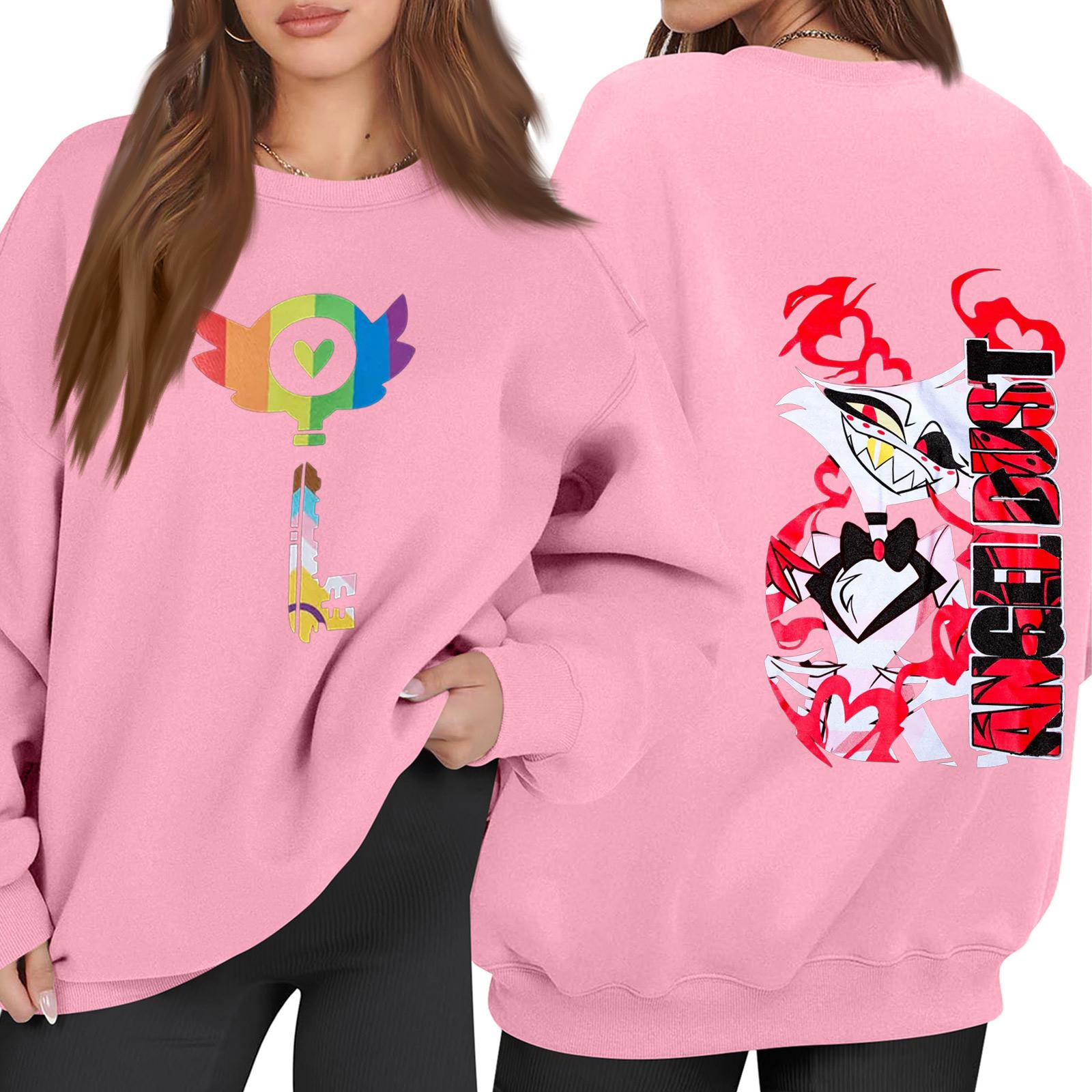 

Женский модный пуловер с длинным рукавом, принтом и круглым вырезом, свободного кроя XL розовый